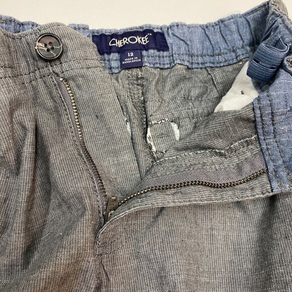 Boys Gray Cargo Shorts Size 12 With Elastic Waist & Button Closure - Picture 11 of 11